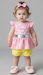 Baby Girl Superhero Pink Shimmer Tunic With Silver Sash And