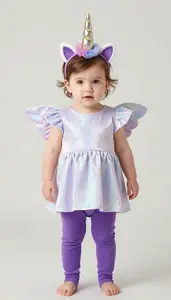 Baby Girl Superhero Purple Leggings With A Sparkling Unicorn