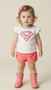 Baby Girl Superhero Rose Sparkle Blouse With Rainbow Trim