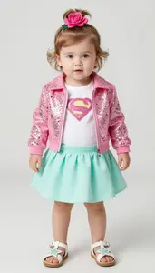 Baby Girl Superhero Rose Sparkle Jacket With White Tee And