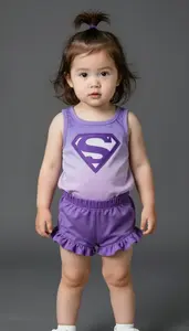 Baby Girl Superhero Soft Purple Romper With A Ruffled Hem On