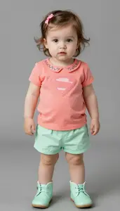 Baby Girl Superhero Soft Coral Blouse With Glitter Collar