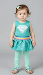Baby Girl Superhero Teal Sparkle Tunic With Rainbow Belt And