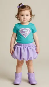 Baby Girl Superhero Teal Sparkle Shirt With Heart Badge And