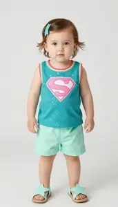 Baby Girl Superhero Teal Sparkle Tunic With Rainbow Piping