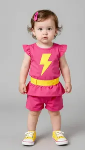 Baby Girl Superhero Toddler In Fuchsia Pink Dress With