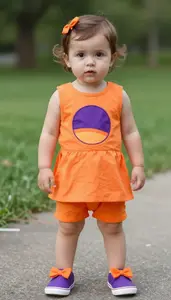 Baby Girl Superhero Toddler Wearing Sunset Orange Dress With