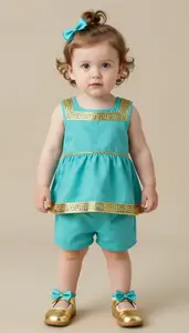 Baby Girl Superhero Toddler In Turquoise Dress With Gold
