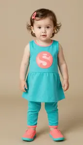 Baby Girl Superhero Toddler In Bright Turquoise Dress With