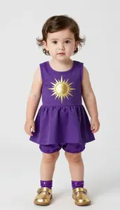 Baby Girl Superhero Toddler In Deep Purple Dress With Gold