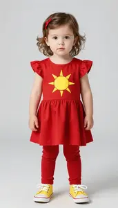 Baby Girl Superhero Toddler In Scarlet Red Dress With Yellow