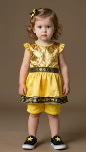 Baby Girl Superhero Toddler In Golden Yellow Dress With