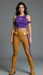 Female Superhero Athletic Woman Crop Top In Violet Arm Bands