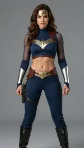 Female Superhero Strong Female In Navy Crop Top Mesh Sleeves