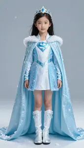Girl Superhero Beautiful Layered Costume Of Icy Blues And