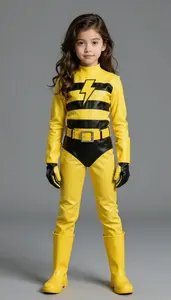 Girl Superhero Bright Yellow And Black Striped Suit Like A
