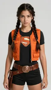 Girl Superhero Burnt Orange Tactical Vest Over Black
