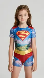 Girl Superhero Costume With Panoramic Patterns Of Skies And