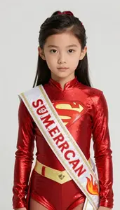 Girl Superhero Crimson Sparkle Suit Flame Sash