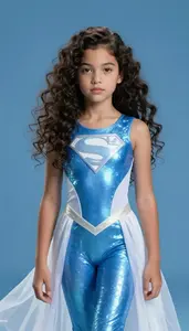 Girl Superhero Crystalline Blue Tight Suit White Flowing