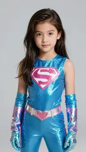 Girl Superhero Cyan Sparkle Suit Prism Gloves