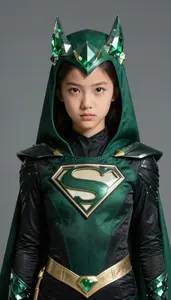 Girl Superhero Dark Green To Black Costume With A Sharp