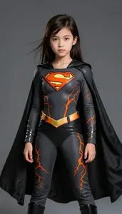 Girl Superhero Dark Grey Suit With Orange Lava Like Cracks