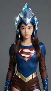 Girl Superhero Deep Blue Or Brown Costume With A Sharp