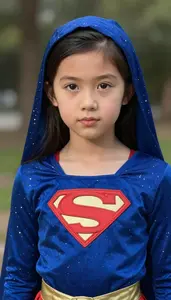 Girl Superhero Deep Royal Blue Costume With Golden Flecks