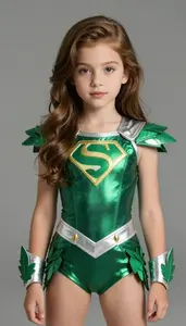 Girl Superhero Emerald And Silver Suit Leaf Cuffs