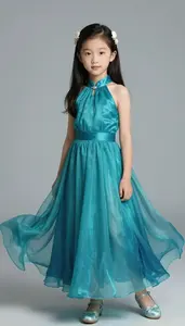Girl Superhero Flowing Gown Of Deep Turquoise That Shifts