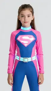 Girl Superhero Form Fitting Suit Of Glowing Neon Panels In