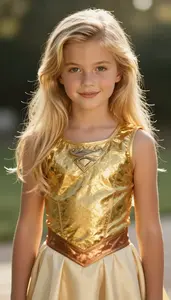 Girl Superhero Golden Amber Sleeveless Top With Bronze Trim