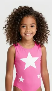 Girl Superhero Hot Pink Bodysuit White Star Bursts Scattered