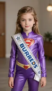 Girl Superhero Lilac Shine Suit Star Sash