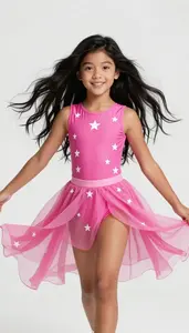Girl Superhero Magenta Bodysuit With White Star Patterns