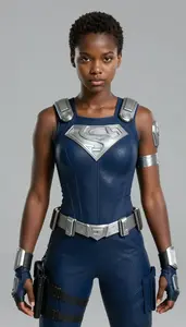 Girl Superhero Navy Blue Tactical Ensemble Silver Armor