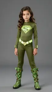 Girl Superhero Olive Glow Suit Vine Boots