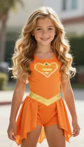 Girl Superhero Peachy Orange Outfit Flowing Panels Warm Tan