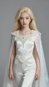 Girl Superhero Pearl White Silky Suit Iridescent Cape Fair