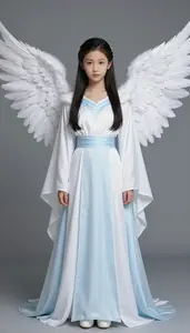 Girl Superhero Pure White And Pale Blue Robes With Feathered
