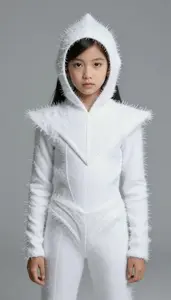 Girl Superhero Pure White Needle Like Costume With A