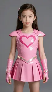Girl Superhero Rose Pink Armor With Heart Crest Pleated