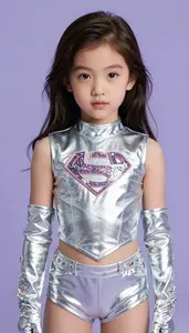 Girl Superhero Silver Sparkle Suit Crystal Gloves