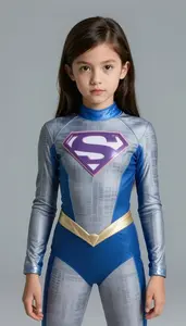 Girl Superhero Sleek Grey And Blue Costume With Code Like