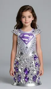 Girl Superhero Stunning Costume Of Clear And Purple Crystals