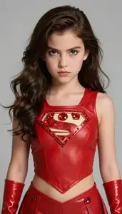 Girl Superhero Stunning Red Costume With Embedded Ruby Like