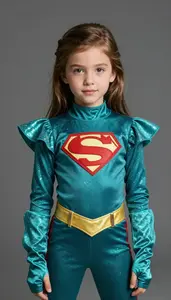 Girl Superhero Teal Sparkle Suit Ripple Gloves