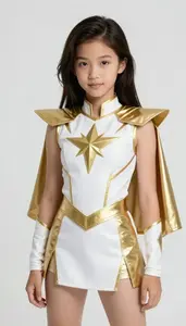 Girl Superhero White And Gold Uniform With Sharp Heroic