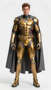 Male Superhero Amber And Steel Exo Suit With Segmented Chest